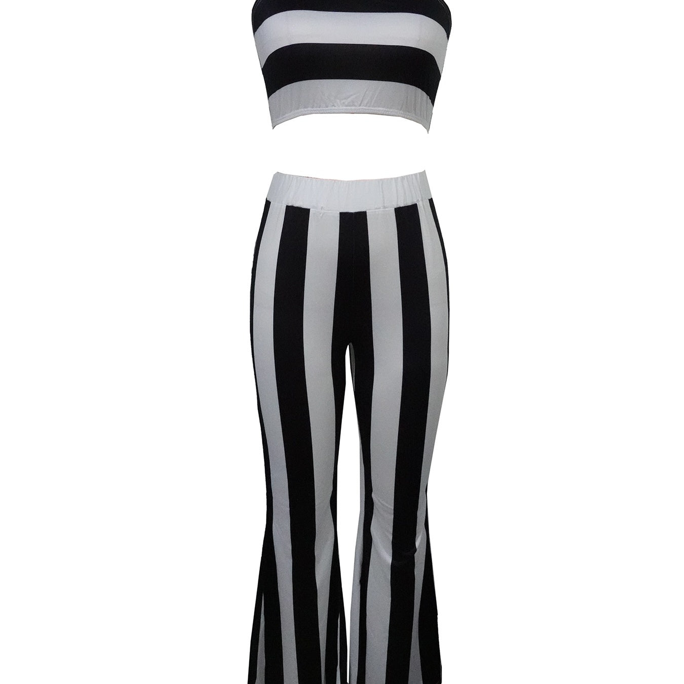 Women's Striped Camisole Vest Slim Fit Flared Pants Set