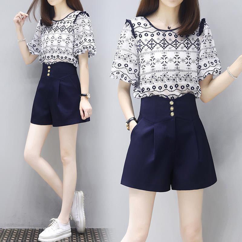 Women's Fashion Casual Short-sleeve Top And Pants Set