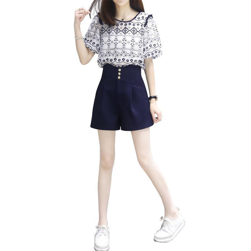 Women's Fashion Casual Short-sleeve Top And Pants Set
