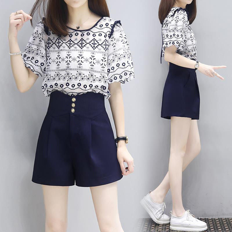 Women's Fashion Casual Short-sleeve Top And Pants Set
